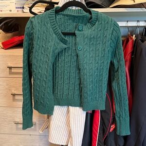Green Cable Knit Cardigan Sweater